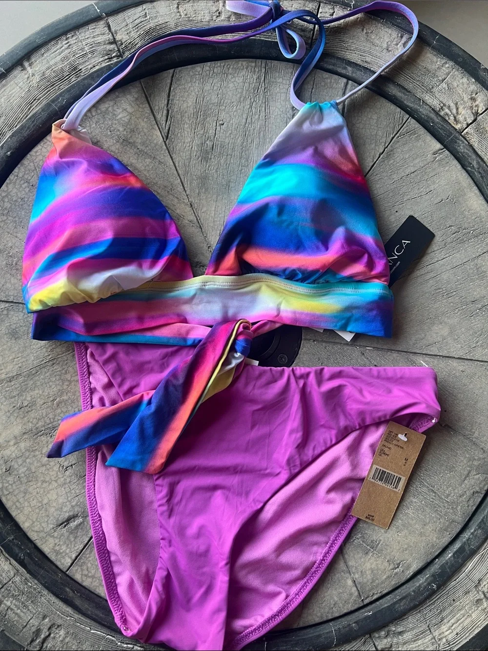 Multicolor Gradient Triangle Bikini Top with Pink Bottoms 10/Med B5